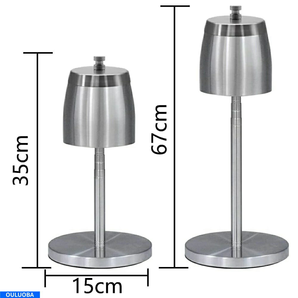 OULUOBAのスタンド灰皿 灰皿 ふた付き 伸縮式チューブ 約45cmー75cmに高さおしゃれ ふた付き 調整可能 滑り止め付 防風 臭いが広がりにくい 屋外 室内兼用 密閉 洗いやすい ステンレス｜アングル3