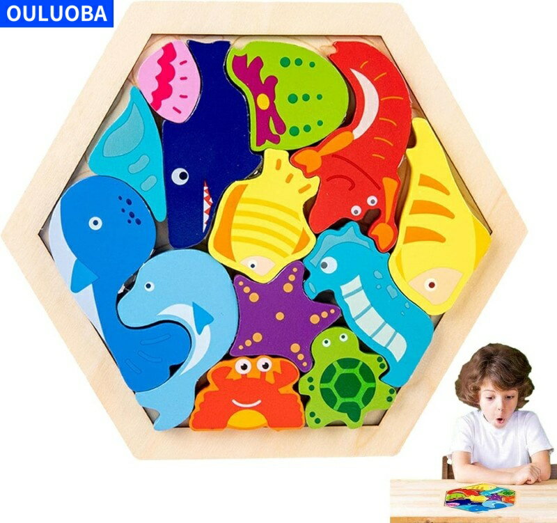 木製 積み木パズル 1〜3歳 子供 誕生日プレゼント 男の子 女の子 ブロック おもちゃ 動物 のりもの【海外通販】