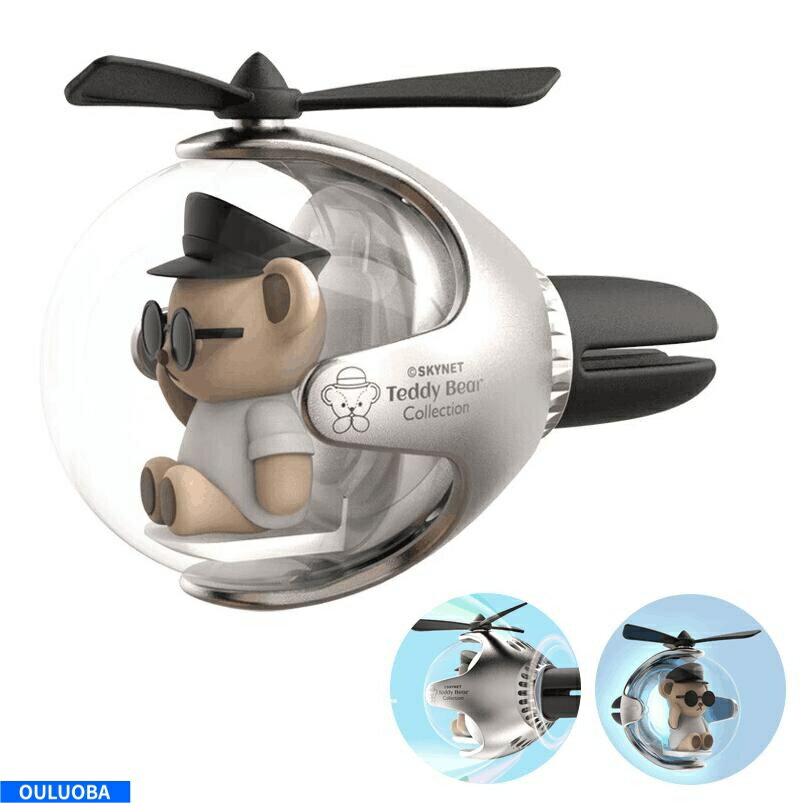 車用芳香剤 エアコン消臭 クマデザイン 6色LED点灯可能 クリップ式エアコン吹き出し口用 ファン拡散 螺旋回転 取り付け簡単 車内ディフューザー 車内アクセサリー ギフト向け カー用品【海外通販】