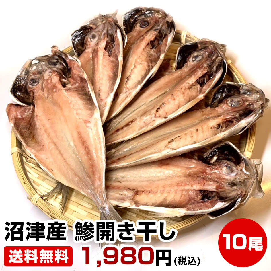 【ギフト 贈り物に】〈食品総合ランキング 1位 獲得〉極旨！★駿河湾 沼津産 鯵開き干し10尾★大きさ約20cm 当店通常規格よりやや小ぶりですが、美味しさそのまま！ご自宅用にお手頃です。税込・送料無料 歓迎会 送別会 歓送迎会