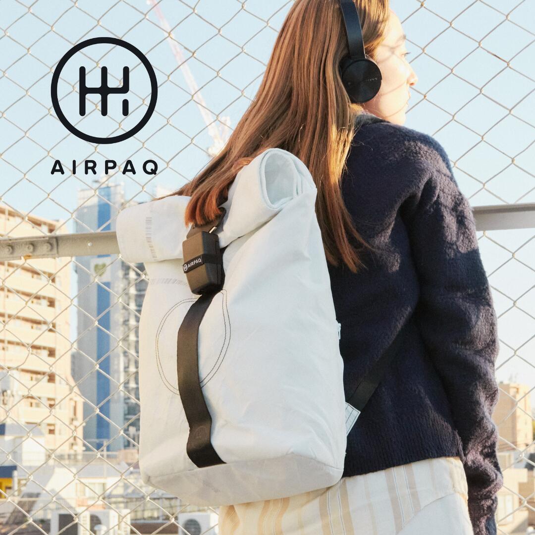 AIRPAQ（エアパック）バックパック 全6色 レディース メンズ アップサイクル ロールトップ 耐水 撥水 旅行 丈夫 おしゃれ リュック バッグ エアバッグ バッグパック シートベルト ホワイト イエロー ブラック ブルー グレー ミント