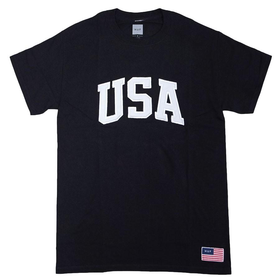 HUF 4TH OF JULY HUF USA TEE BLACK (半袖Tシャツ ロゴ メンズ アメリカ 合衆国 独立記念日 インディペンデンスデイ おしゃれ かっこいい シンプル カットソー ブラック 黒 )