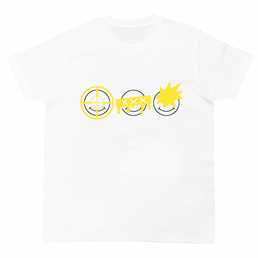 Rakuten - Tシャツ 半袖 カットソー トップス ミドル丈 Uネック クルーネック グラフィック デザイン メンズ レディース ユニセックス キッズ おしゃれ カジュアル かわいい ワンポイント smile スマイル 笑顔 スマイリー3 絵 ホワイト 白 Our.s アワーズ ロゴ S/S TEE(WHITE)