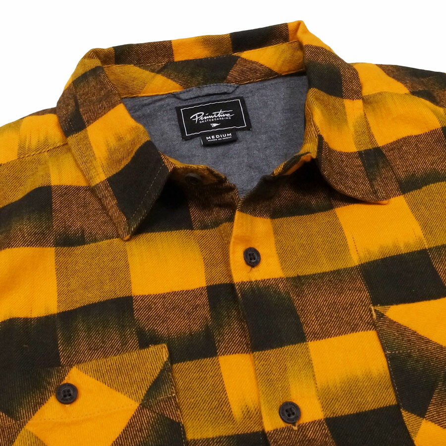 PRIMITIVE プリミティブ HERRINGBONE BUFFALO FLANNEL L/S SHIRT　[SUNSET/BLACK](長袖フランネルシャツ チェック柄 ギンガム ストリート スケート メンズ イエロー 黄色 ) 【送料無料】