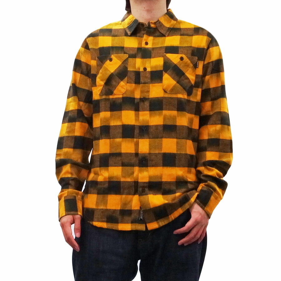 PRIMITIVE プリミティブHERRINGBONE BUFFALO FLANNEL L/S SHIRT SUNSET/BLACK (長袖フランネルシャツ チェック柄 ギンガム ストリート スケート メンズ イエロー 黄色)