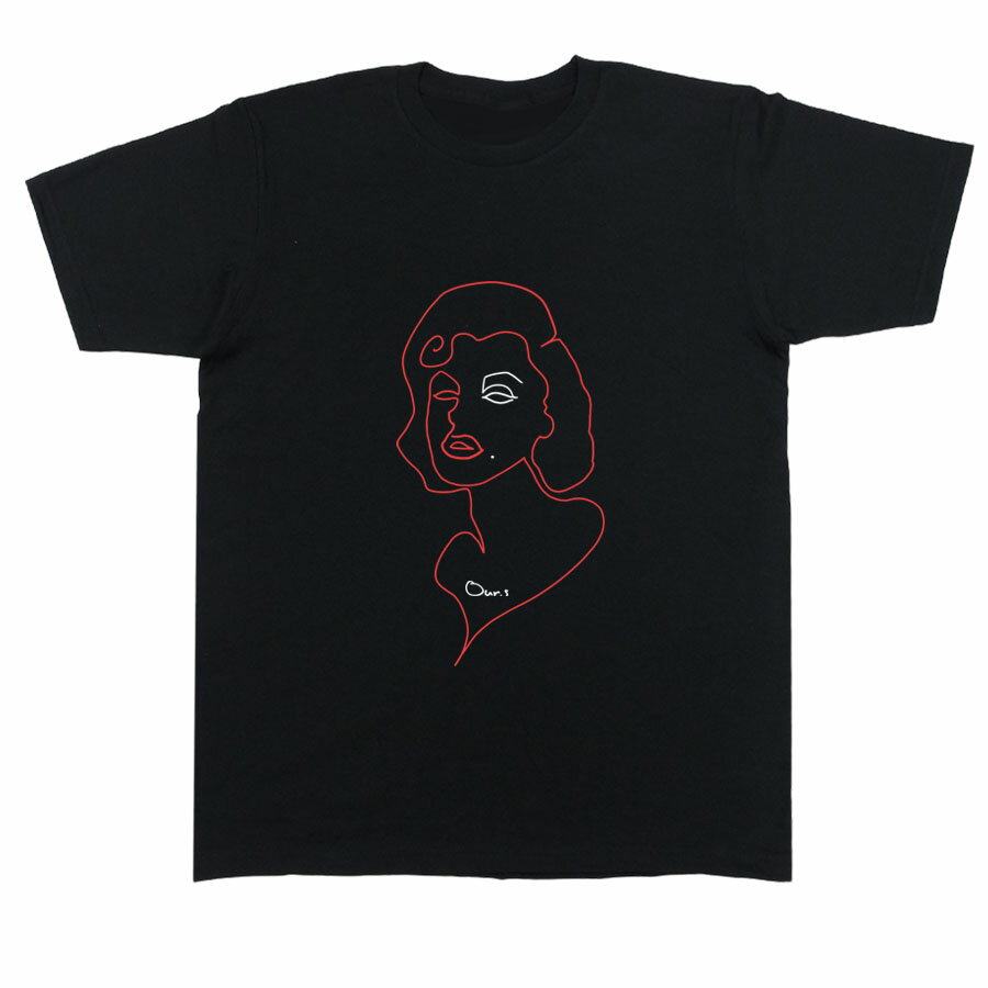 Rakuten - Tシャツ 半袖 カットソー トップス ミドル丈 Uネック クルーネック グラフィック デザイン メンズ レディース ユニセックス 一筆書き おしゃれ かわいい ストリート ワンポイント ワンストロークガール イラスト 絵 ブラック 黒Our.s アワーズ ロゴ S/S TEE (BLACK)