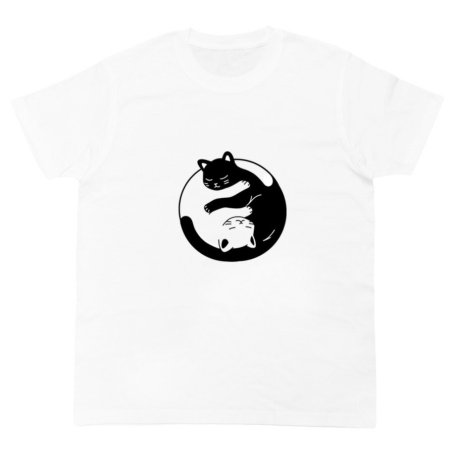 Rakuten - 半袖Tシャツ カットソー ミドル丈 メンズ レディース ユニセックス キッズ Uネック クルーネック グラフィック デザイン かわいい ネコ 猫 CAT キャット アニマル 動物 モノクロ 白黒 和 輪 太極図 ワンポイント ホワイト Our.s アワーズ ORIGINAL S/S TEE (WHITE)