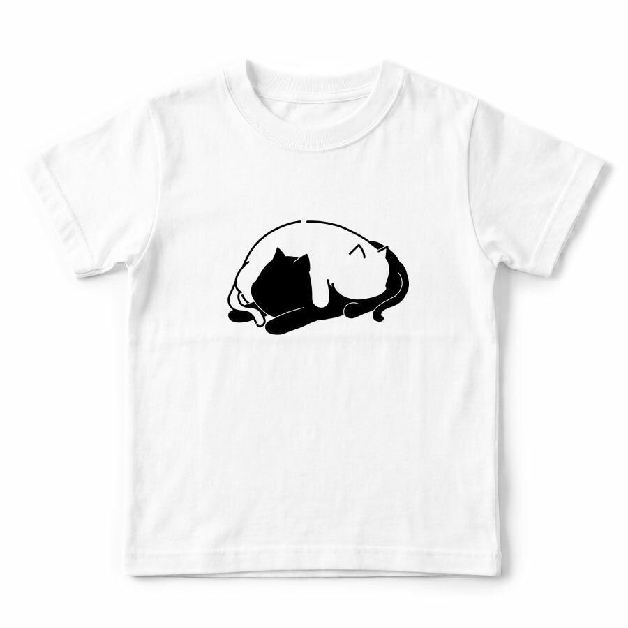 Rakuten - 半袖Tシャツ カットソー ミドル丈 子供 小人 キッズ 小さいサイズ ボーイ ガール Uネック 丸首 クルーネック グラフィック デザイン かわいい おもしろ おしゃれ イラスト ネコ 猫 アニマル 動物 ワンポイント ホワイト 白Our.s アワーズ ロゴ S/S TEE