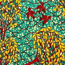 アフリカンプリント 布 生地 50cm単位 AP-13372 森に住む小鳥たち ブルー 赤 黄色 アフリカ 布 ブロード カットクロス ハンドメイド パッチワーク エコバッグ 手芸材料 ダンス 舞台 衣装 通園通学に