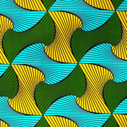 アフリカンプリント 布 生地 50cm単位 AP-13395 爽やか3色分銅 サックス 緑 黄色 アフリカ 布 ブロード..