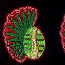 アフリカンプリント 布 生地 50cm単位 AP-13509 赤枠グリーンヤシの実 黒地 アフリカ 布 ブロード カットクロス ハンドメイド パッチワーク エコバッグ 手芸材料 ダンス 舞台 衣装 通園通学に