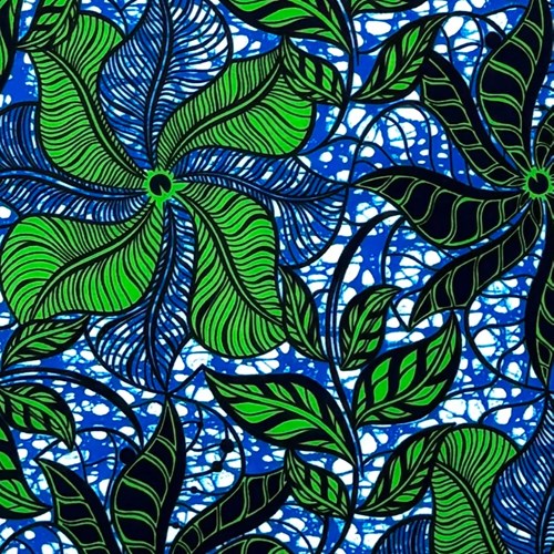 アフリカンプリント 布 生地 50cm単位 AP-13526 風車の陣形葉 グリーン 深いアクアブルー アフリカ 布 ブロード カットクロス ハンドメイド パッチワーク エコバッグ 手芸材料 ダンス 舞台 衣装 通園通学に