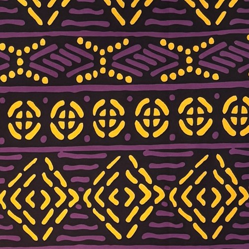 アフリカンプリント 布 生地 50cm単位 AP-13666 泥染紋様 遺跡の壁 黄色 パープル 黒地 アフリカ 布 ブロード カットクロス ハンドメイド パッチワーク エコバッグ 手芸材料 ダンス 舞台 衣装 通園通学に