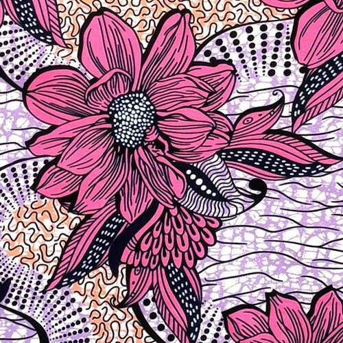 アフリカンプリント 布 生地 50cm単位 AP-13709　マーガレットに流水 ピンク　アフリカ 布 ブロード カ..