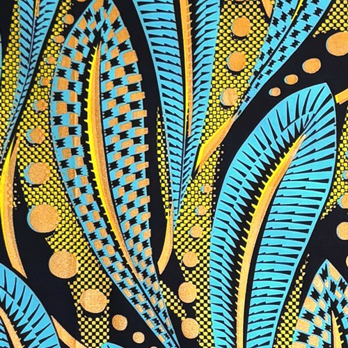 アフリカンプリント 布 生地 50cm単位 AP-13745 ゆらゆら格子柄の水中葉 ブルー オレンジラメ 黄色 黒 アフリカ 布 ブロード カットクロス ハンドメイド パッチワーク エコバッグ 手芸材料 ダンス 舞台 衣装 通園通学に