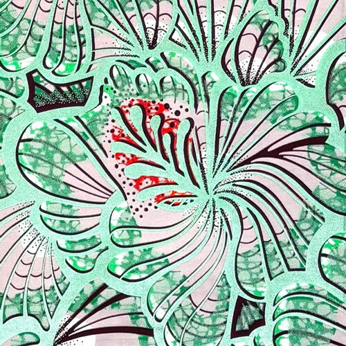 アフリカンプリント 布 生地 50cm単位 AP-13749 ふわふわ扇花 グリーン アイスグリーンラメ グレージュ アフリカ 布 ブロード カットクロス ハンドメイド パッチワーク エコバッグ 手芸材料 ダンス 舞台 衣装 通園通学に