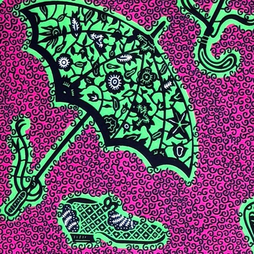 アフリカンプリント 布 生地 50cm単位 AP-13818　パラソル 靴 傘 シューズ エメラルドグリーン ピンク..