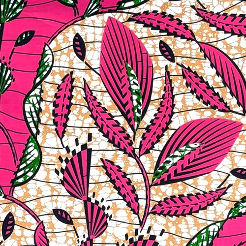 アフリカンプリント 布 生地 50cm単位 AP-13859 立ち昇るDancing葉っぱ ピンク アフリカ 布 ブロード カットクロス ハンドメイド パッチワーク エコバッグ 手芸材料 ダンス 舞台 衣装 通園通学に