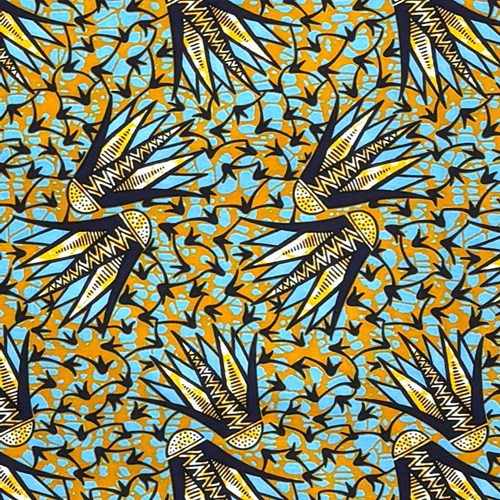 アフリカンプリント 布 生地 50cm単位 AP-13862 吹矢の飾り トライブ系 ブルー オレンジ アフリカ 布 ブロード カットクロス ハンドメイド パッチワーク エコバッグ 手芸材料 ダンス 舞台 衣装 通園通学に