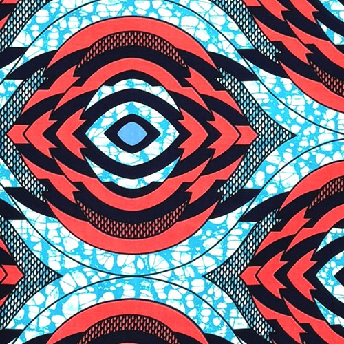 アフリカンプリント 布 生地 50cm単位 AP-13863　サイケ弓の的 サーモンピンク ブルー　アフリカ 布 ブ..