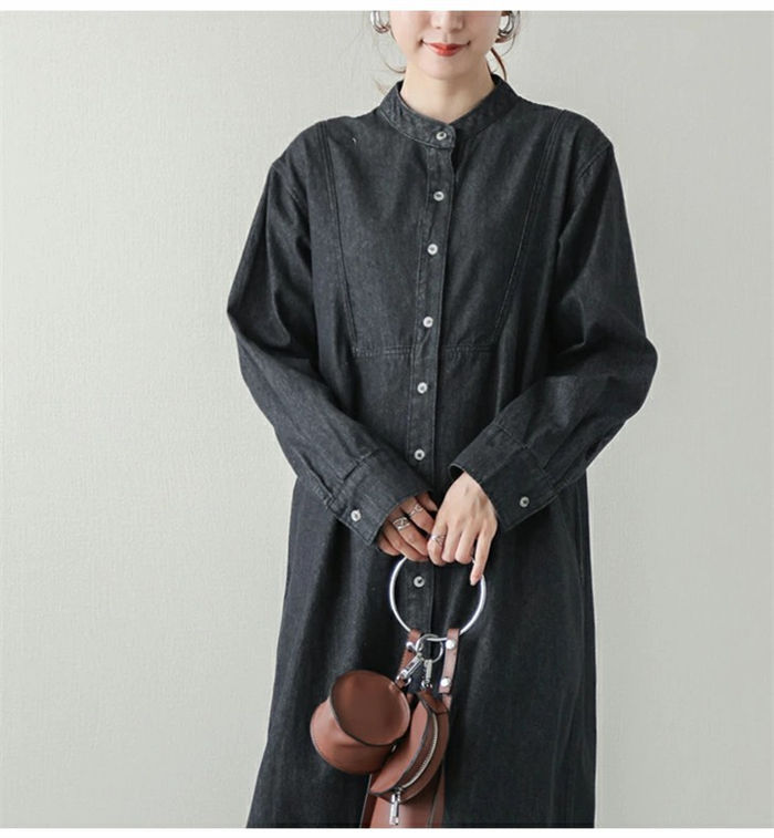 デニムワンピース ワンピース マキシワンピース レディース 春 秋 長袖 デニム シャツワンピース コート マキシ丈 ラップ ワンピース ゆるシルエット 無地 レトロ ゆったり 体型カバー 着痩せ きれいめ アウター 冬 カジュアル オシャレ 通勤 普段着 20代 30代 40代 50代