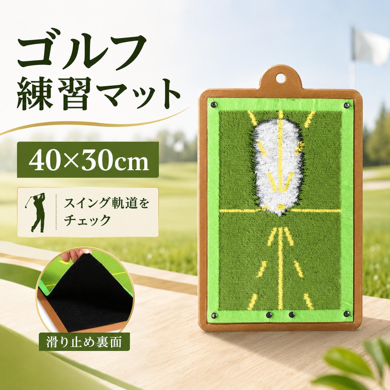 ゴルフマット ターフ跡が確認できる ゴルフ スイング練習 スイング 素振り アプローチ ゴルフ用品 ターフ痕 スイング軌道 屋外 跡がつく コンパクト ターフ跡確認可能 滑り止め 固定用穴 ダフりチェック カラビナ ダフリ防止