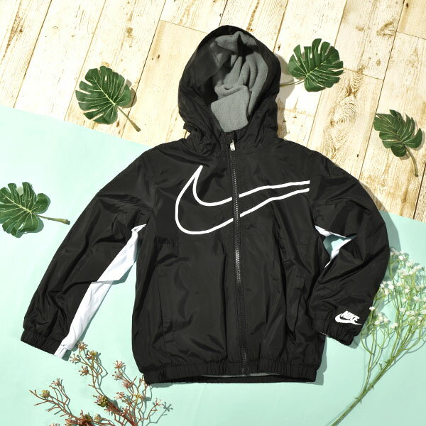 40%OFF 送料無料 ナイキ ジャケット ベビー キッズ 裏フリース NIKE SWOOSH WINDBREAKER ナイロン ウィンド 防寒 ジップ パーカー 赤ちゃん 子供 アウター ブラック 黒 76j331