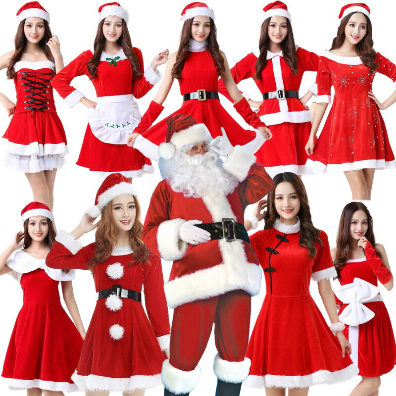 【送料無料】サンタ コスプレ 衣装 コスプレ コス サンタコス サンタコスプレ コスチューム 帽子 ワンピース フリル サンタ帽子 セクシー かわいい 可愛い エロ パーティー グッズ クリスマス 仮装 衣装 セット パーティーのサムネイル