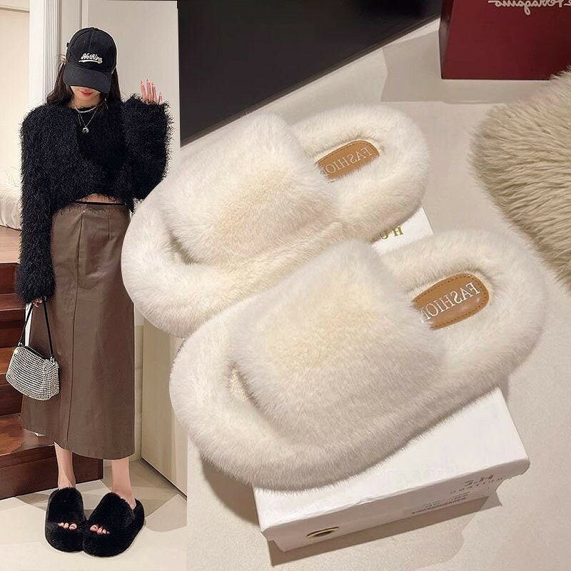 スリッパ 冬季 ギフト ファー スリッパ 女性 外出用 新作 秋冬 流行 ファッション コーディネートしやすい 快適 ルームウェア シンプル ワンストラップ コットンスリッパ