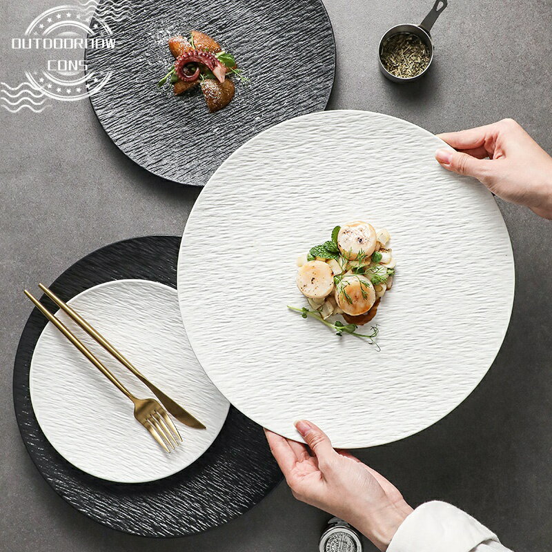 乐天商城 - 陶磁器 ステーキプレート 高級感 西洋料理プレート 丸型プレート 家庭用ビーフステーキ皿 パスタ皿 ホテル 個性的 ディッシュプレート ディスプレイ皿 アフタヌーンティー皿 ケーキ店撮影小道具