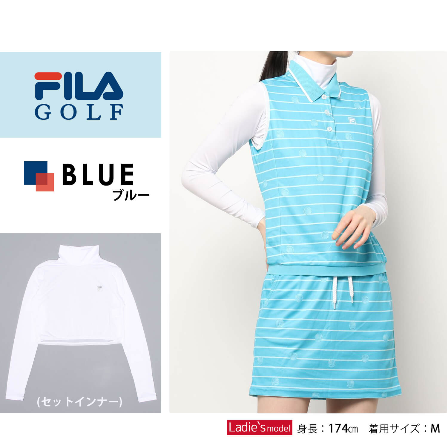 FILA GOLF フィラゴルフ ゴルフウェア ワンピース レディース ノースリーブ 長袖インナー付き 膝丈 吸汗速乾 ドライ 接触冷感 涼しい UVカット 日焼け防止 遮熱 おしゃれ かわいい シンプル ブランド M L LL 大きいサイズ 春 夏 ネイビー 紺 ブルー 青 スポーツウェア ギフト