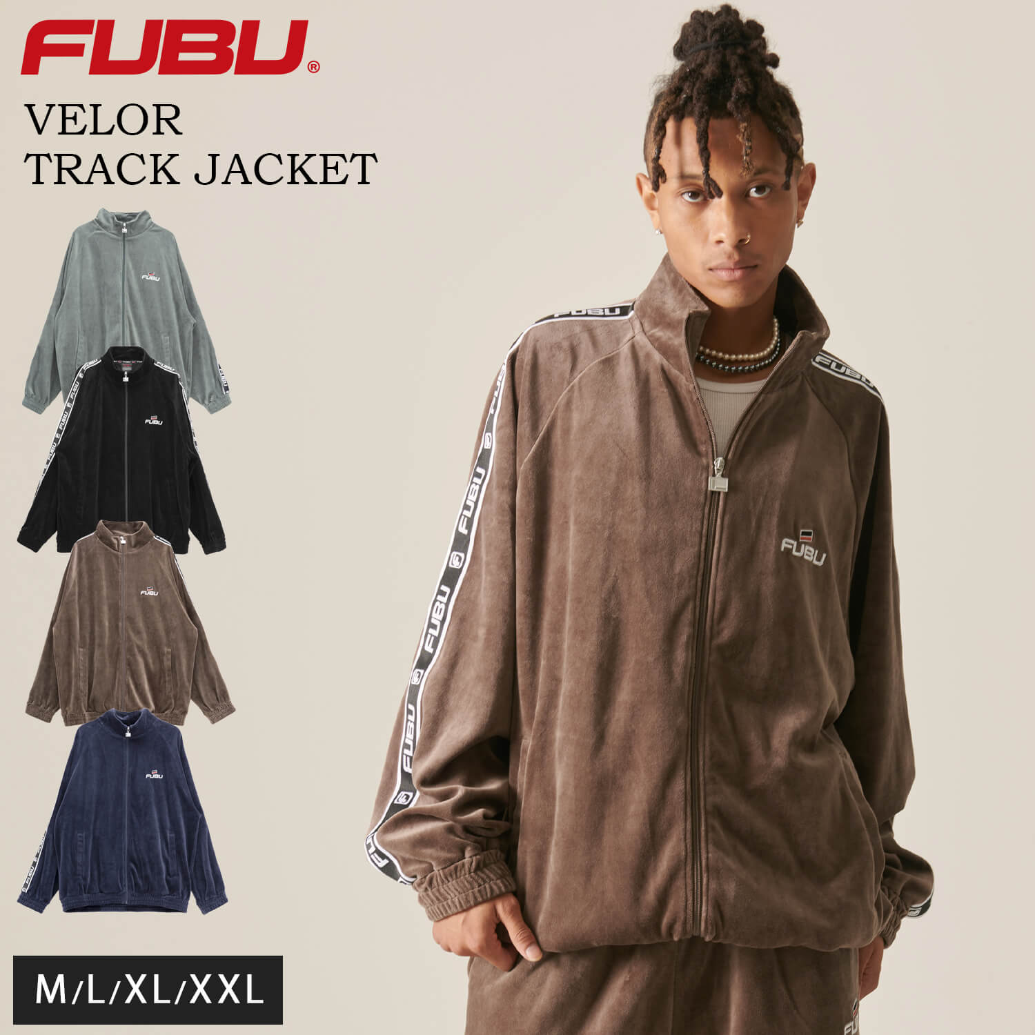 FUBU フブ ジャケット メンズ ベロア 長袖 ブルゾン ライトアウター トラックジャケット 秋 冬 ハイネック フルジップ ブランド ロゴ 刺繍 トップス オーバーサイズ XL XXL アメカジ レディース ストリート系 ヒップホップ B系 karlas