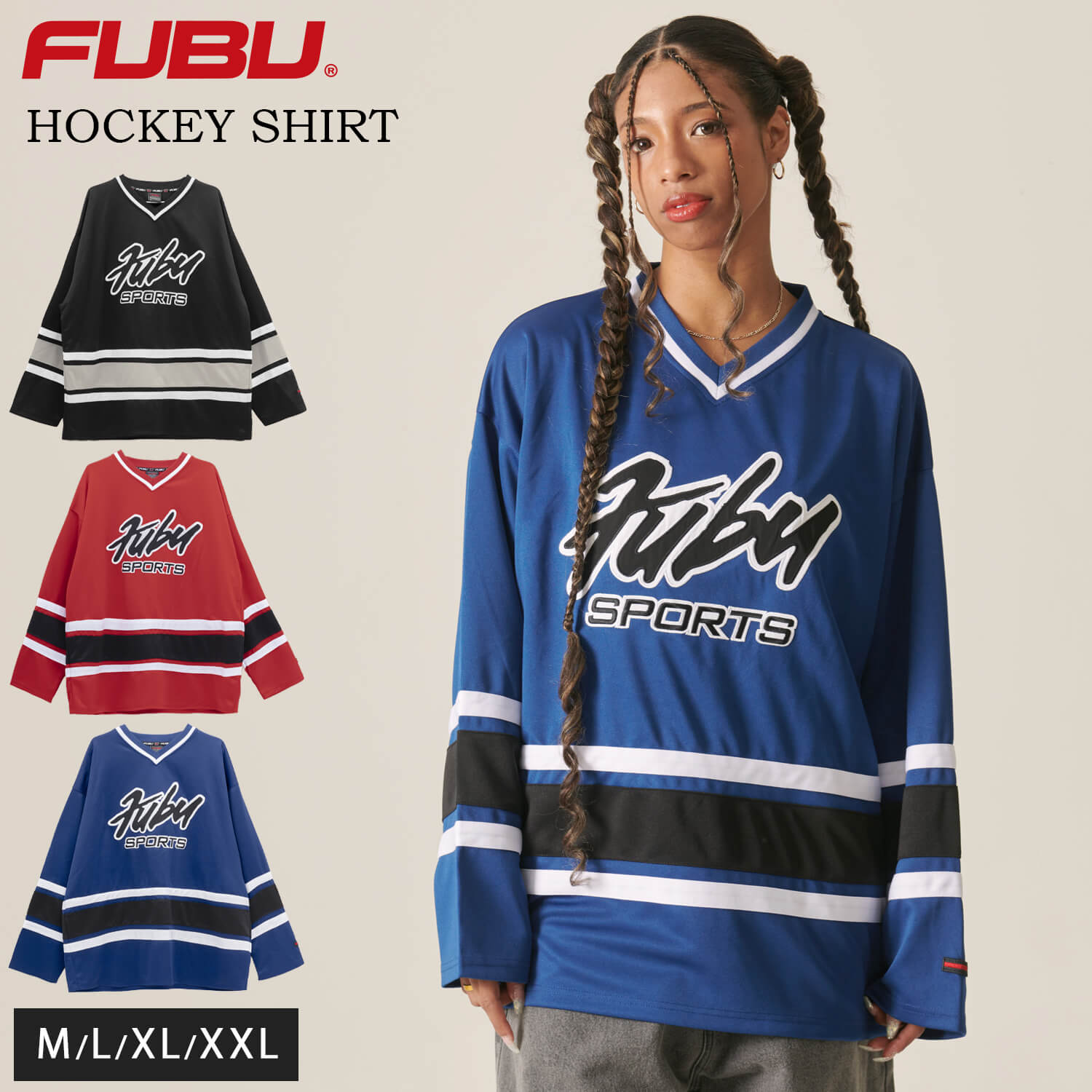 【在庫売り尽くし!】 FUBU フブ シャツ メンズ 長袖 ジャージ ホッケーシャツ ゲームシャツ 春 秋 冬 Vネック プルオーバー トップス ヒップホップ ...