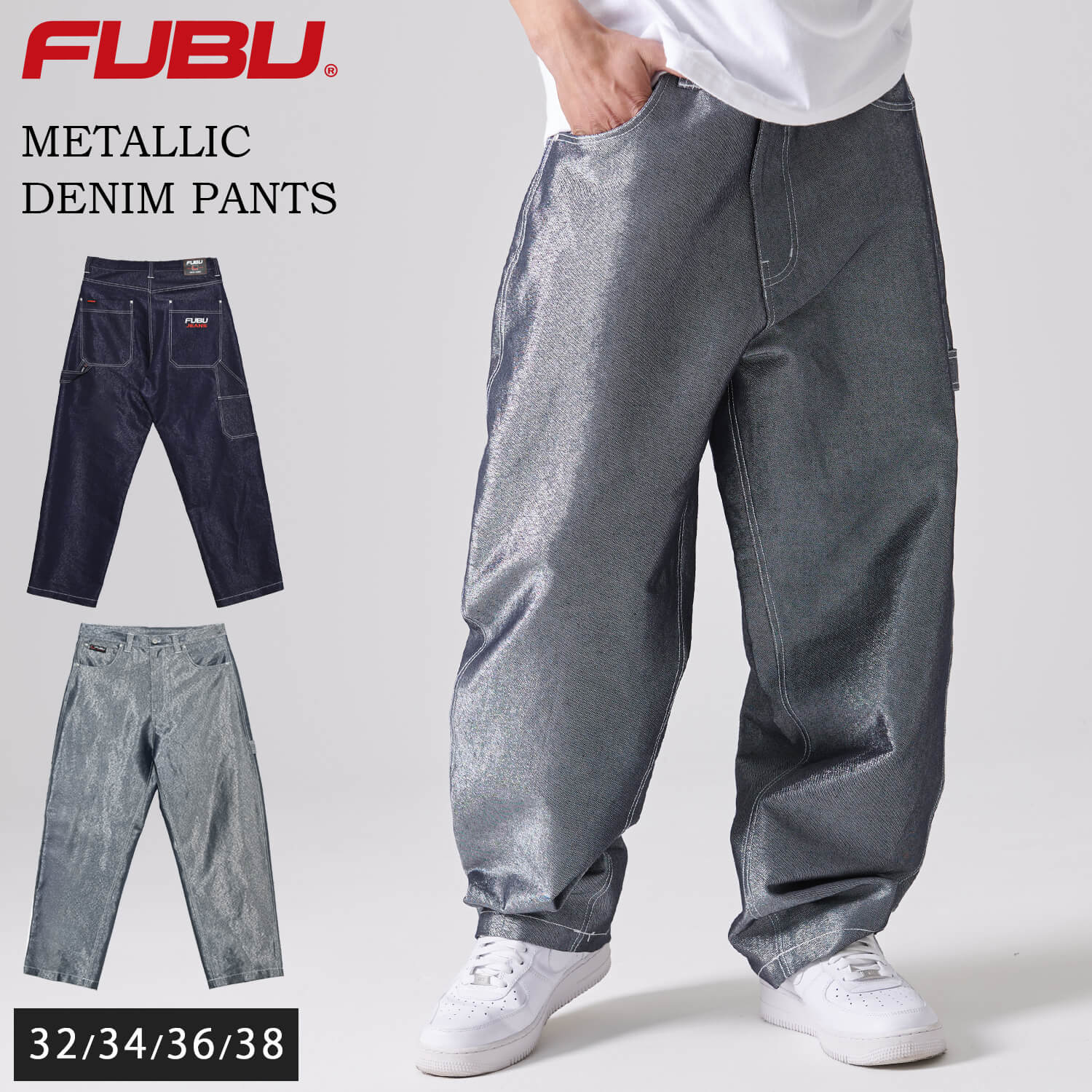 【在庫処分!】 FUBU フブ デニムパンツ メンズ ロングパンツ ワイドパンツ ジーパン Gパン ボトムス ブランド 刺繍 春 秋 冬 XL XXL オーバーサイズ ゆったり アメカジ レディース ストリート系 紺 2025ss karlas