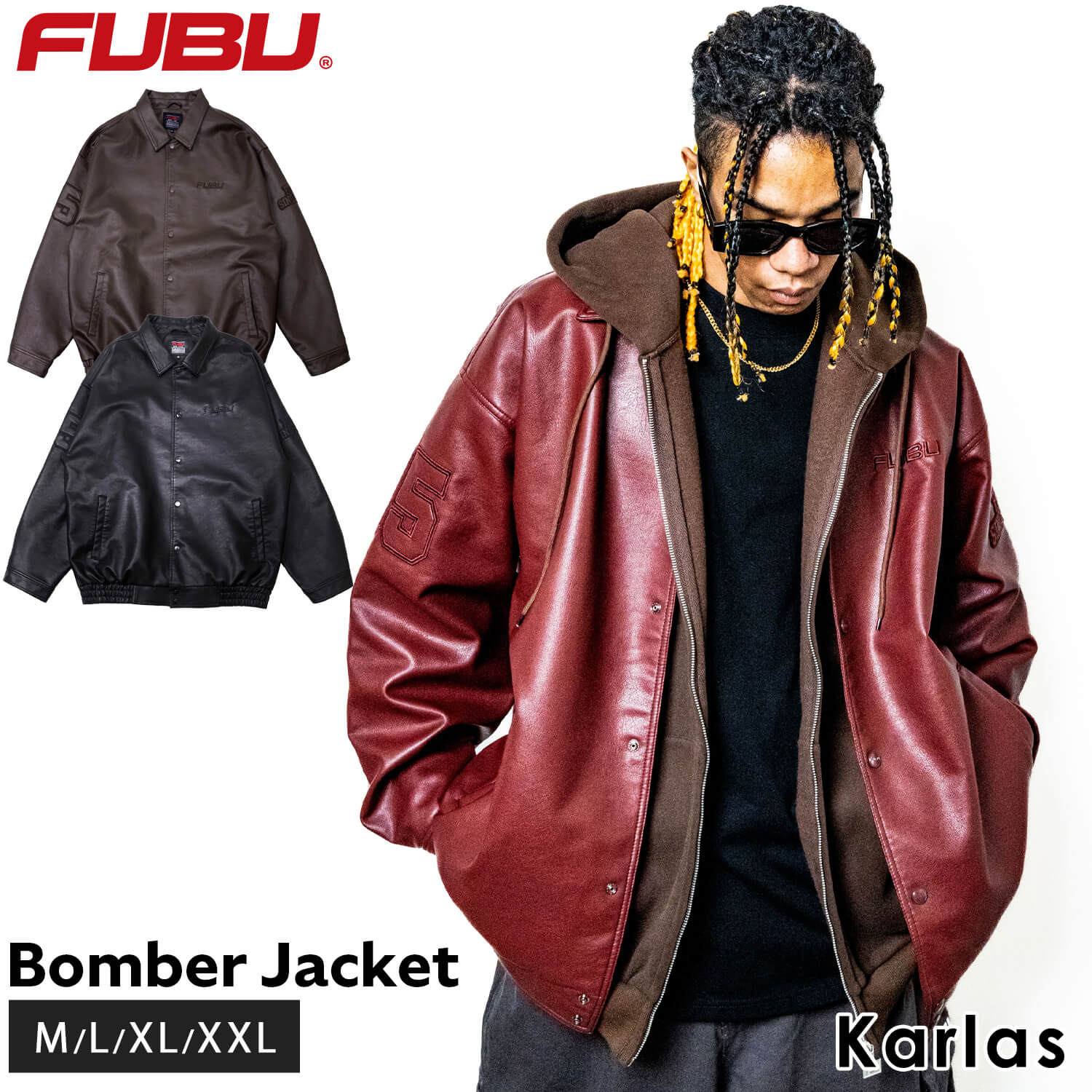 FUBU フブ ジャケット メンズ レディース 長袖 レザージャケット フライトジャケット ボンバージャケット アウター ブランド 刺繍 秋 冬 XL XXL オーバーサイズ アメカジ ユニセックス 男女兼用 ストリート系 黒 2023FW