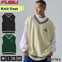 【クーポンで20%OFF】 FUBU フブ ベスト メンズ レディース ニットベスト トップス ブランド Vネック ライン 秋 冬 ワッペン ロゴ 刺繍 XL XXL オーバーサイズ アメカジ ユニセックス 男女兼用 ストリート系 黒 白 2024SP