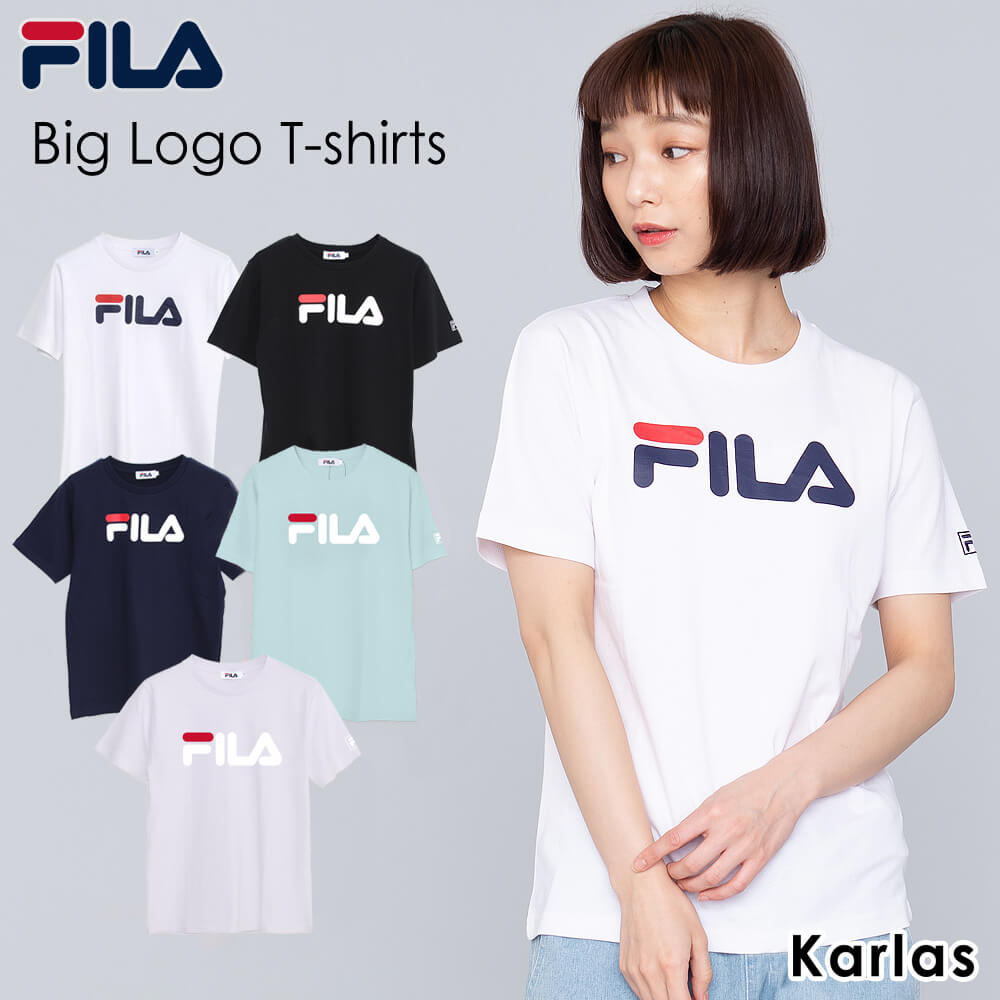 FILA フィラ Tシャツ レディース 半袖 ビッグロゴ おしゃれ 可愛い スポーツ ブランド 定番 人気 トップス カットソー シンプル 無地 カジュアル 黒 白 紺 青 大人 学生 高校生 女の子 春 夏 2…