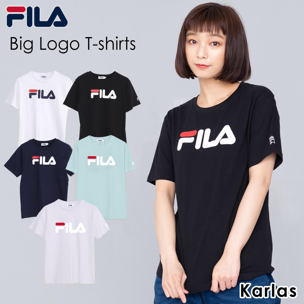 FILA フィラ Tシャツ レディース 半袖 ビッグロゴ おしゃれ 可愛い スポーツ ブランド 定番 人気 トップス カットソー シンプル 無地 カジュアル 黒 白 紺 青 大人 学生 高校生 女の子 春 夏 2…