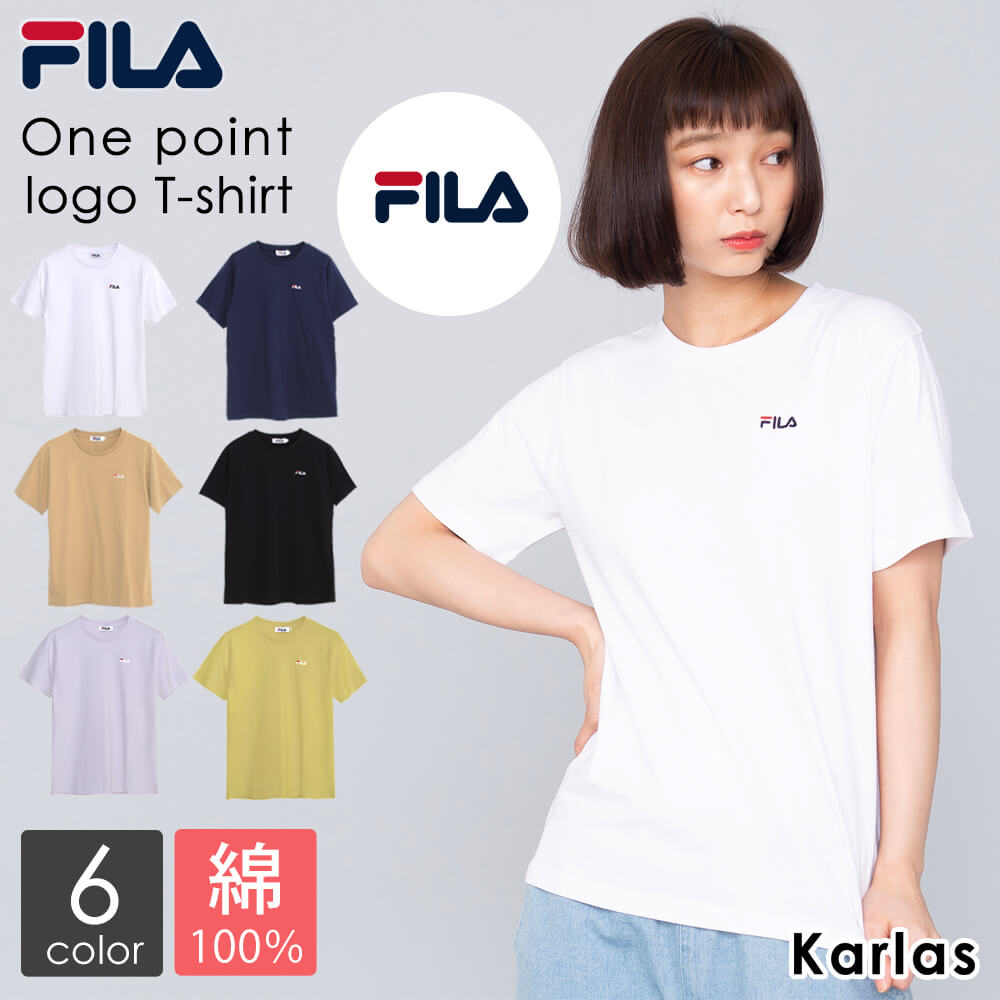 FILA フィラ Tシャツ レディース 半袖 ワンポイントロゴ 刺繍 無地 綿100％ スポーツ ブランド カットソー おしゃれ トップス カジュアル クルーネック シンプル 黒 白 紺 夏物 春夏 2024ss プ…