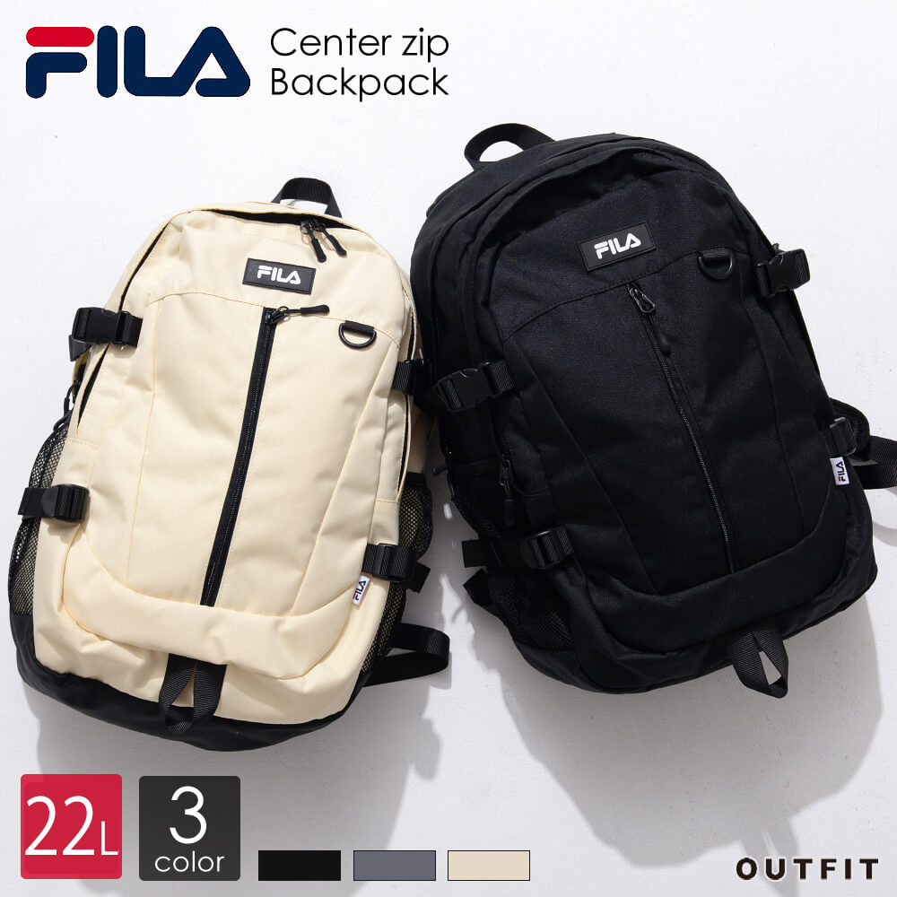 【ポイント10倍】 FILA フィラ リュックサック センタージップバックパック メンズ レディース 大容量 22.5L 通学 a4 b4 高校生 中学生 女子 女の子 女性 通勤 大人 2層式 ブランド おしゃれ スポーツリュック アウトドア 軽量 軽い 旅行 黒 韓国 ギフト プレゼント outfit