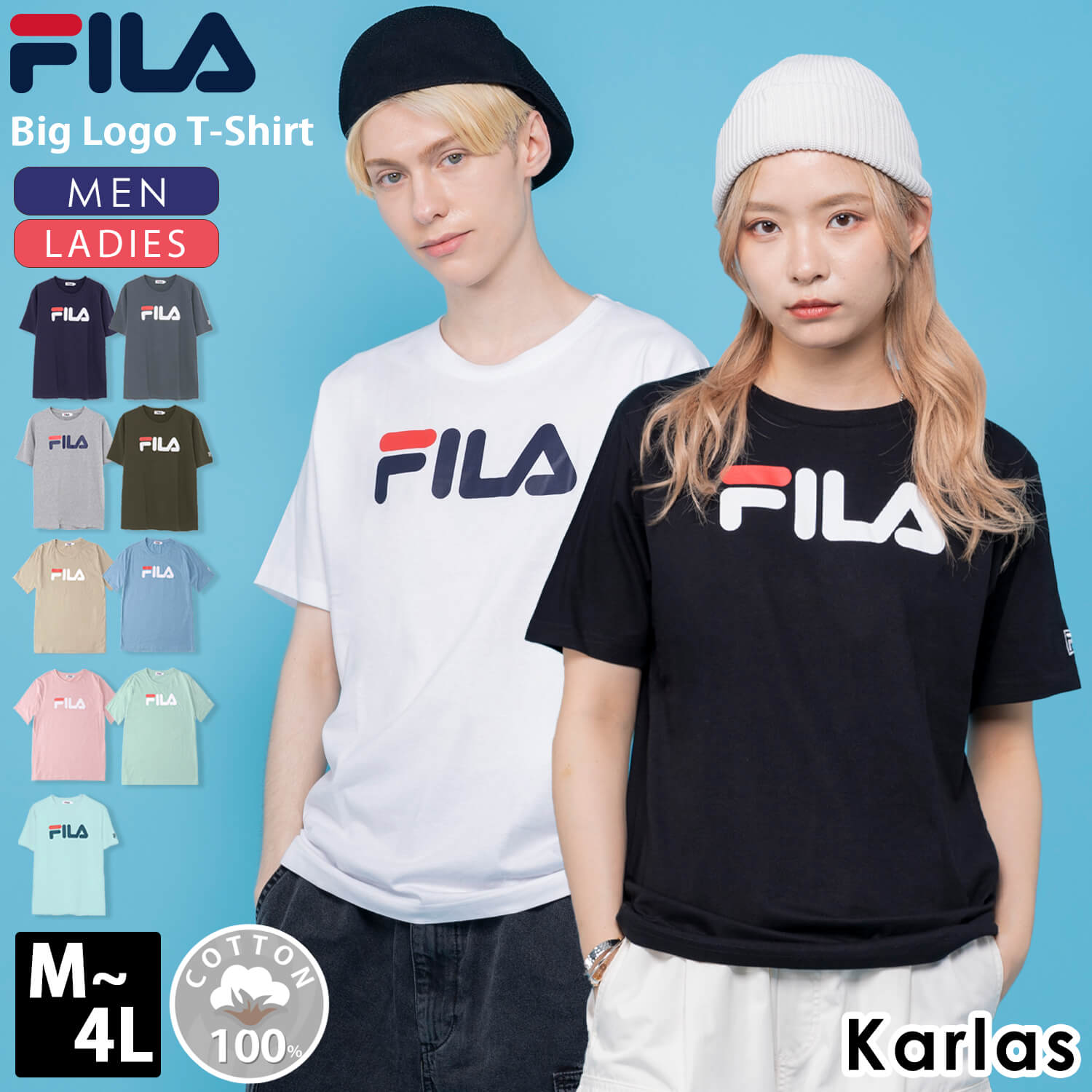 FILA フィラ Tシャツ メンズ レディース 半袖 春 夏 綿100% デカロゴ プリント 無地 おしゃれ シンプル..