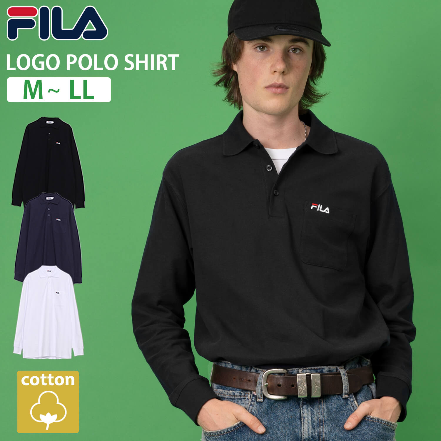 【クーポンで30%OFF】 FILA フィラ ポロシャツ メンズ 長袖 綿100% ドライ 鹿の子 スポーツブランド ゴルフウェア シンプル 無地 胸ポケット付...