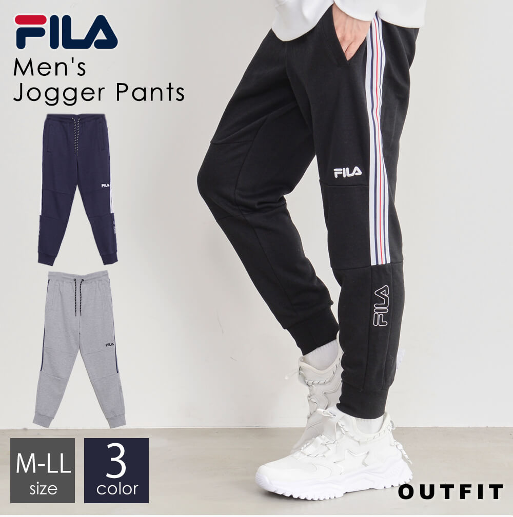 【ポイント5倍】 FILA フィラ ジョガーパンツ ズボン メンズ スウェットパンツ フリース ランニング トレーニング ジム ジャージ ロング パンツ スポーツ ウエア ボトムス ズボン 黒 ブラック ネイビー グレー ストレッチ ラインジョガー スポーツ M L LL outfit