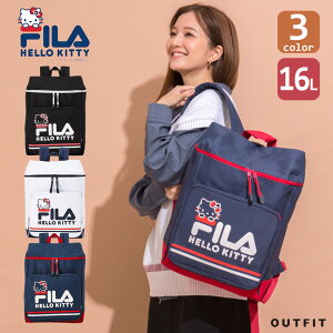 【ポイント10倍】 FILA フィラ キティ リュック キティちゃん キッズ 大人 リュック レディース ボックス型 スクエアリュック デイパック カジュアル ブランド 人気 可愛い 大容量 女の子 通学 Hello Kitty サンリオ Sanrio ブラック 16l 注目 プレゼント ギフト