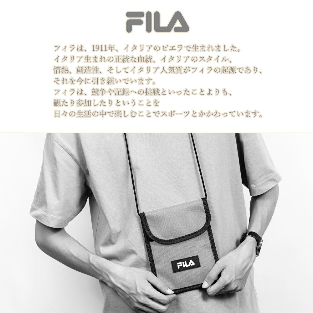 FILA フィラ ポーチストラップ サコッシュ ショルダーバッグ 斜め掛けバッグ メンズ レディース スポーツブランド フェス ライブ チケットホルダー 黒 青 ピンク オレンジ 黄 実用的 ポイント消化 outfit 敬老の日 ギフト プレゼント 中学生 高校生