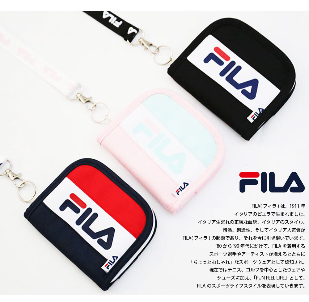 FILA フィラ 財布 メンズ ブランド ウォレット レディース ストラップ 折りたたみ財布 コインケース カードケース 小銭入れ パスケース 定期入れ 黒 ロゴ おしゃれ 人気 プレゼント outfit ギフト