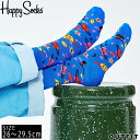 【20%OFFセール】 HappySocks ハッピーソックス メンズ 靴下 クルー丈 クルーソックス 総柄 派手 カラフル ソックス ユニセックス 男性 紳士 綿混 かわいい おしゃれ ブランド ブランドロゴ 大きいサイズ 猫 スペースキャット ブルー デイリー プレゼント ギフト