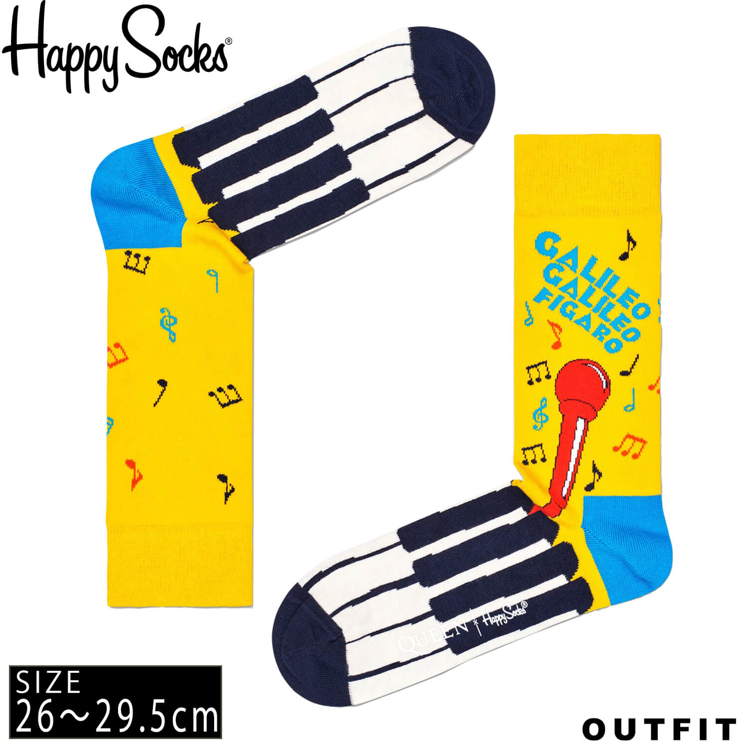 【16日まで!クーポンで10%OFF】 HappySocks ハッピーソックス メンズ 靴下 クルー丈 クルーソックス 総柄 派手 カラフル ソックス ユニセックス 男性 紳士 綿混 かわいい おしゃれ ブランド ブランドロゴ 大きいサイズ ピアノ マイク 音楽 イエロー プレゼント ギフト