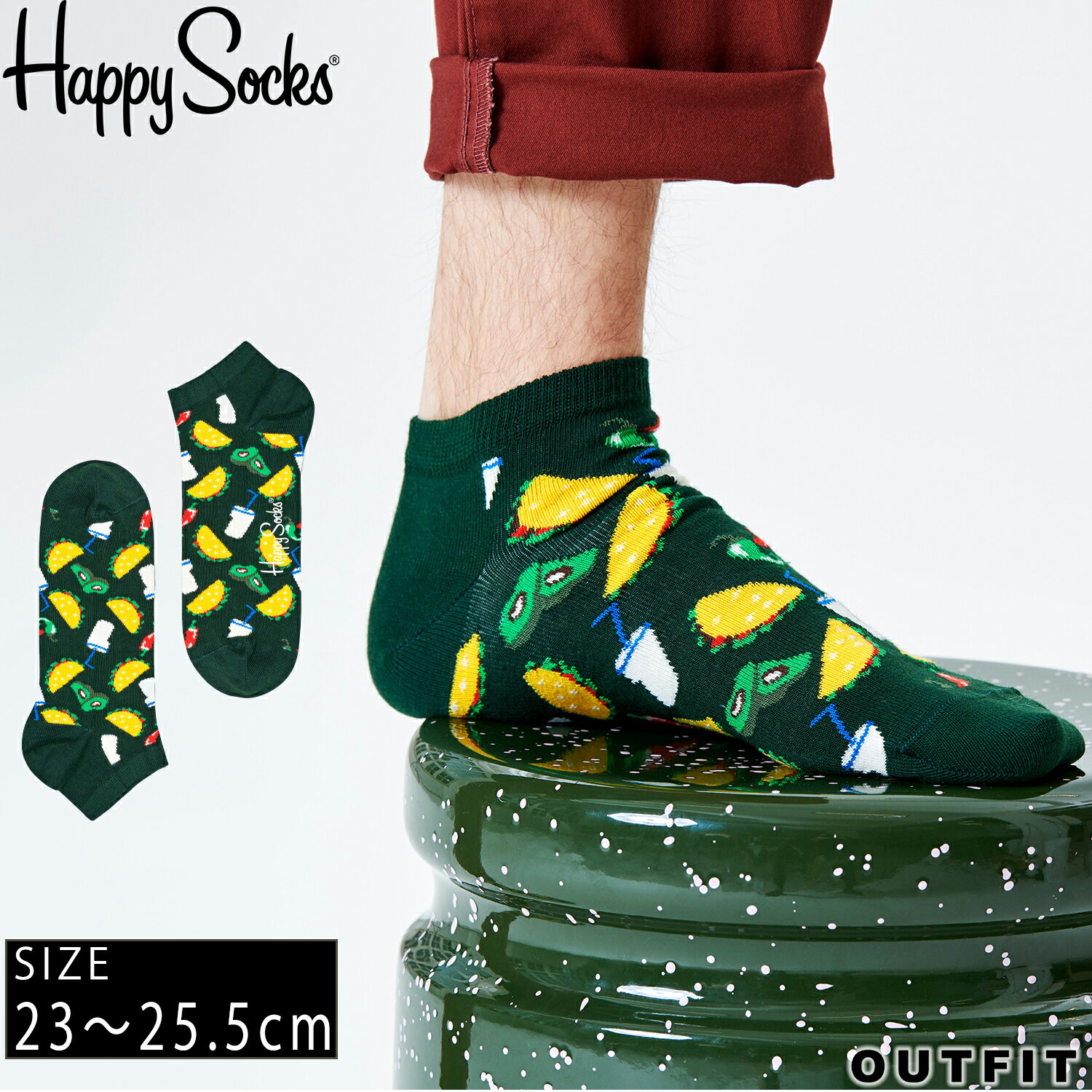 【16日まで!クーポンで10%OFF】 HappySocks ハッピーソックス レディース 靴下 アンクレット丈 スニーカーソックス 総柄 派手 カラフル ソックス ユニセックス 女性 綿混 かわいい おしゃれ ブランド ブランドロゴ 大きいサイズ グリーン デイリー プレゼント ギフト