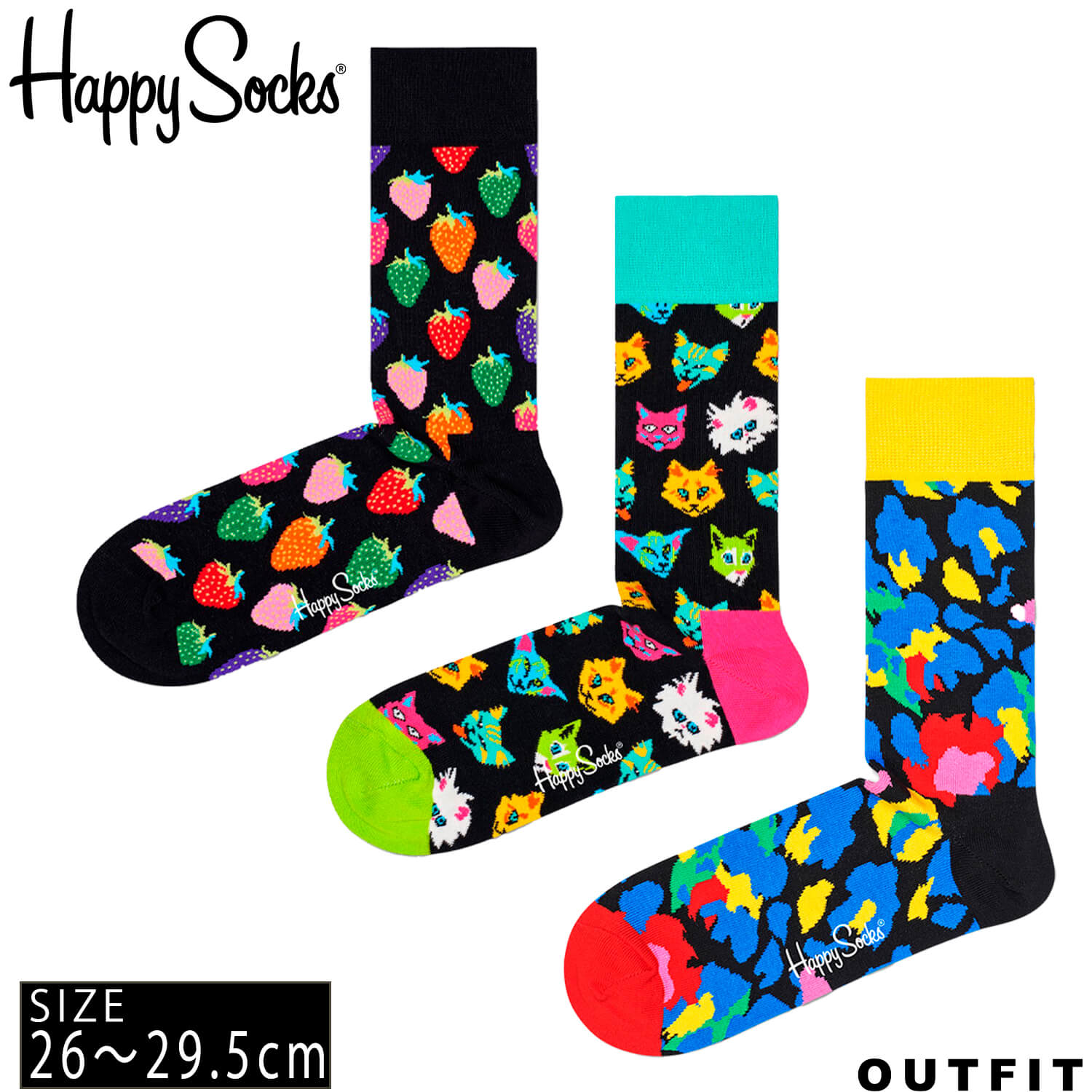 楽天Karlas（カルラス）HappySocks ハッピーソックス メンズ 靴下 クルー丈 クルーソックス 総柄 派手 カラフル ソックス ユニセックス 男性 紳士 綿混 かわいい おしゃれ ブランド ブランドロゴ 大きいサイズ デイリー スポーツ プレゼント ギフト karlas